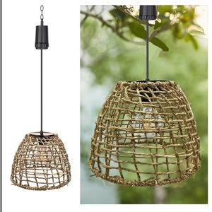 NWT Hanging woven seagrass lantern battery powered